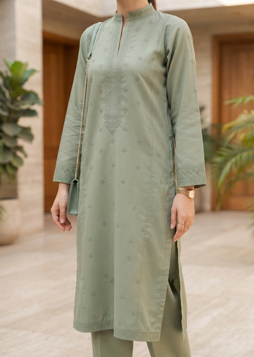 Sage Serenity Premium Embroidered Two-Piece Lawn Suit