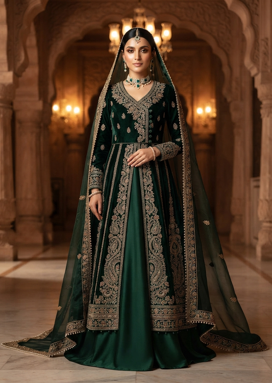 Emerald Velvet Couture Anarkali