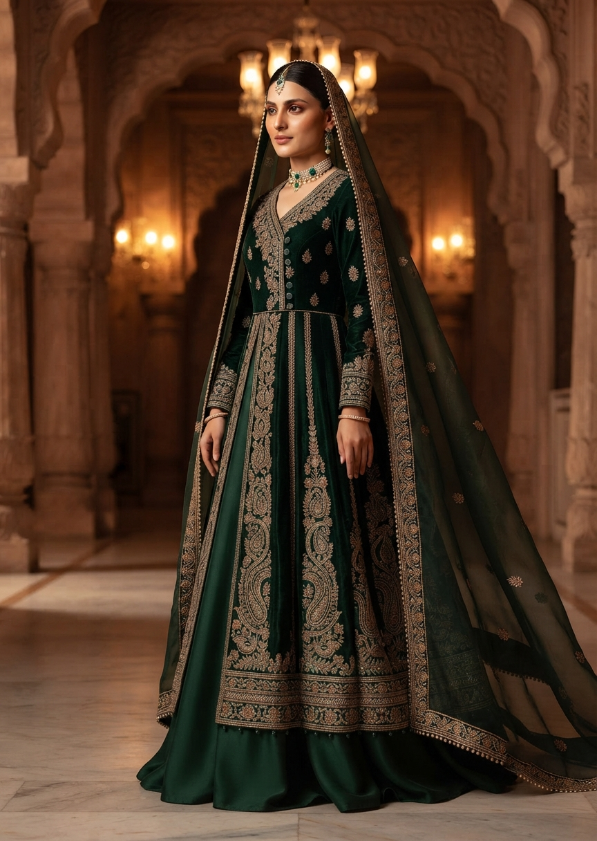 Emerald Velvet Couture Anarkali