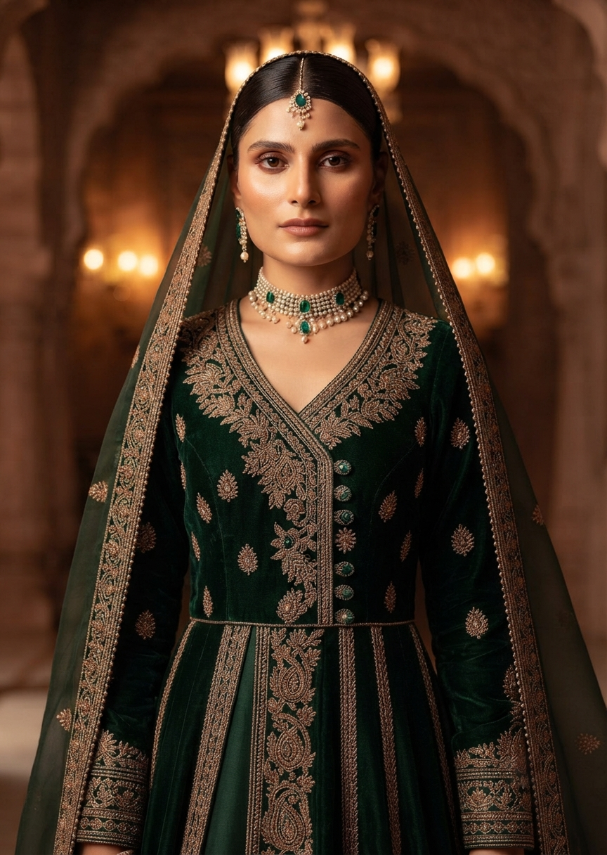 Emerald Velvet Couture Anarkali