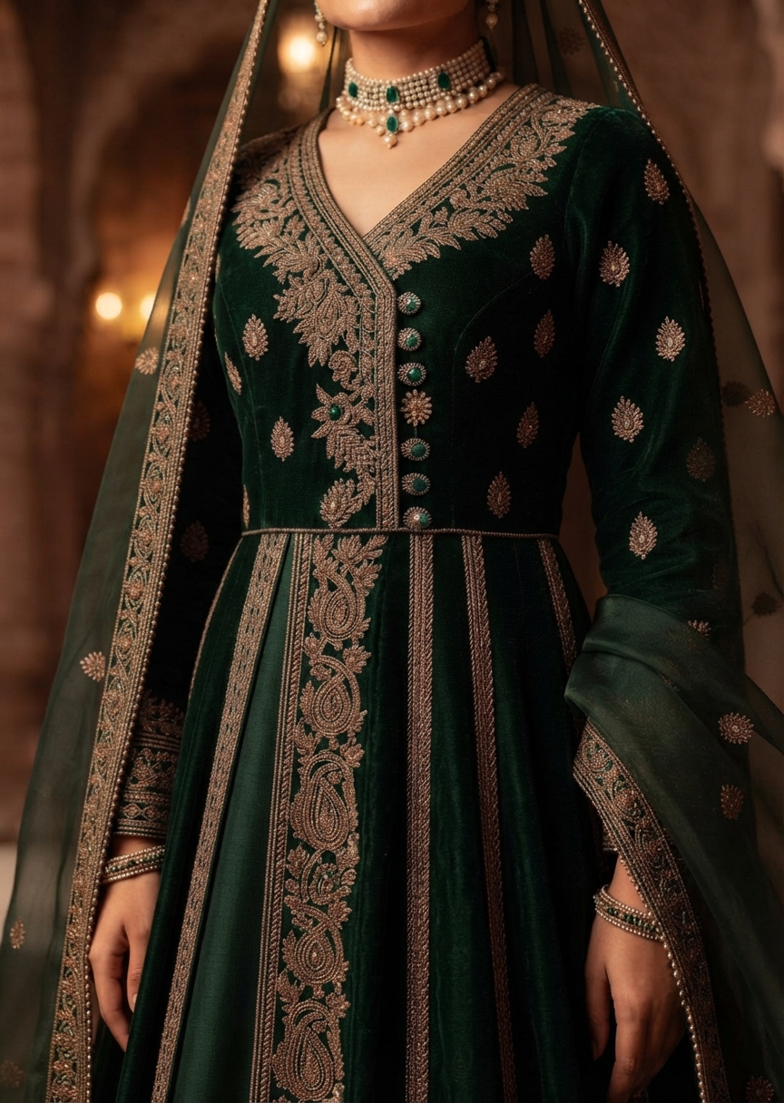 Emerald Velvet Couture Anarkali