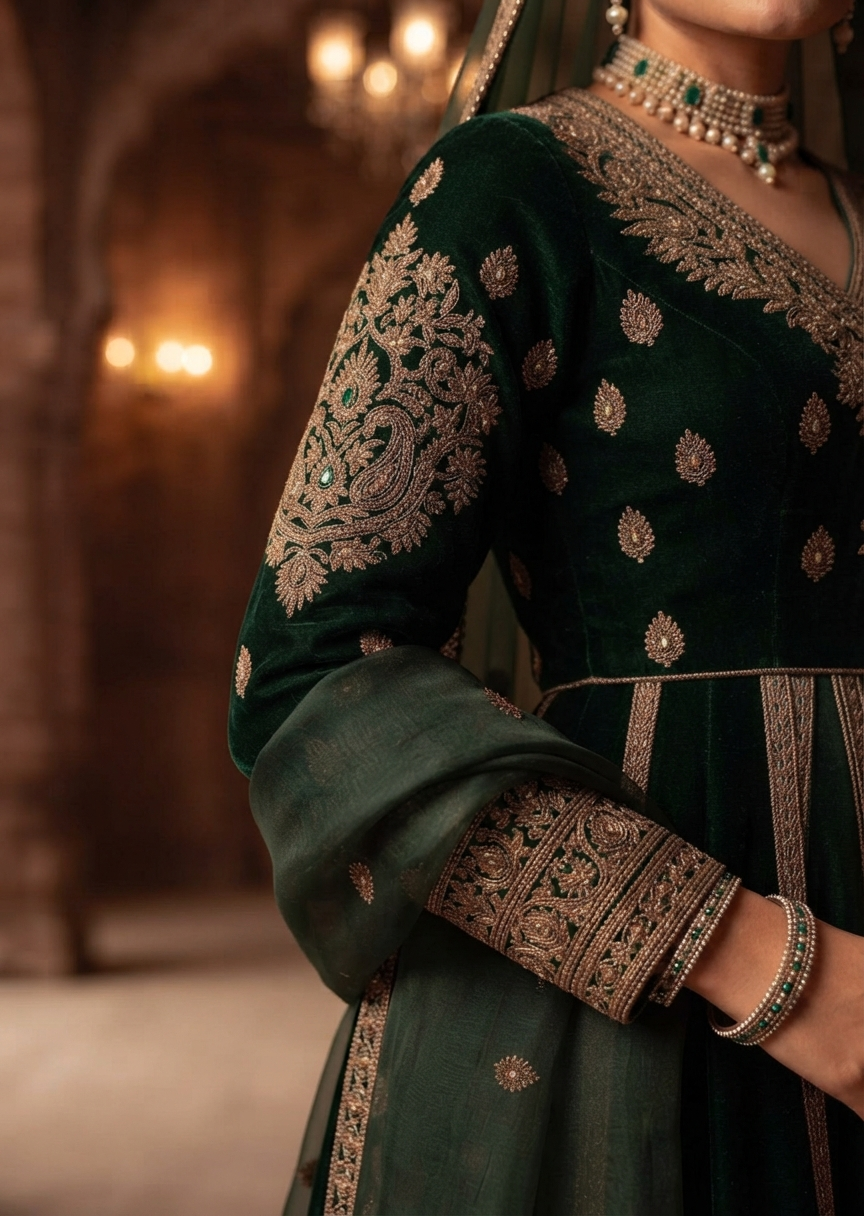 Emerald Velvet Couture Anarkali