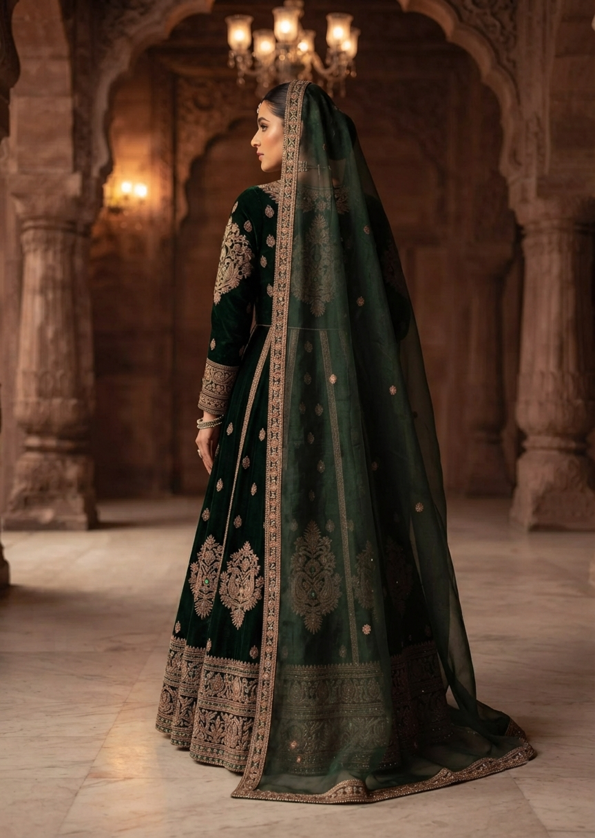 Emerald Velvet Couture Anarkali