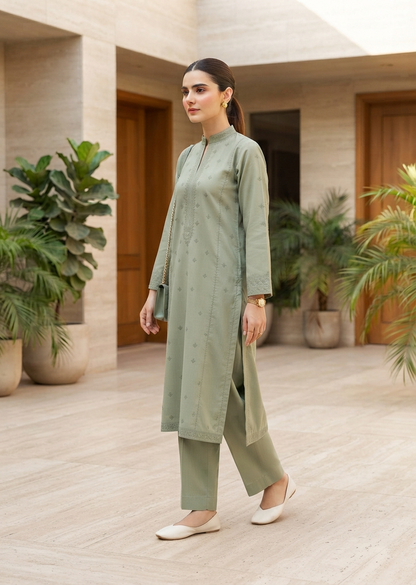 Sage Serenity Premium Embroidered Two-Piece Lawn Suit