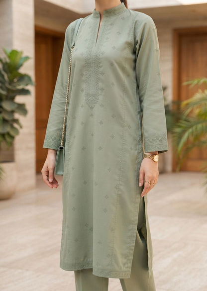 Sage Serenity Premium Embroidered Two-Piece Lawn Suit
